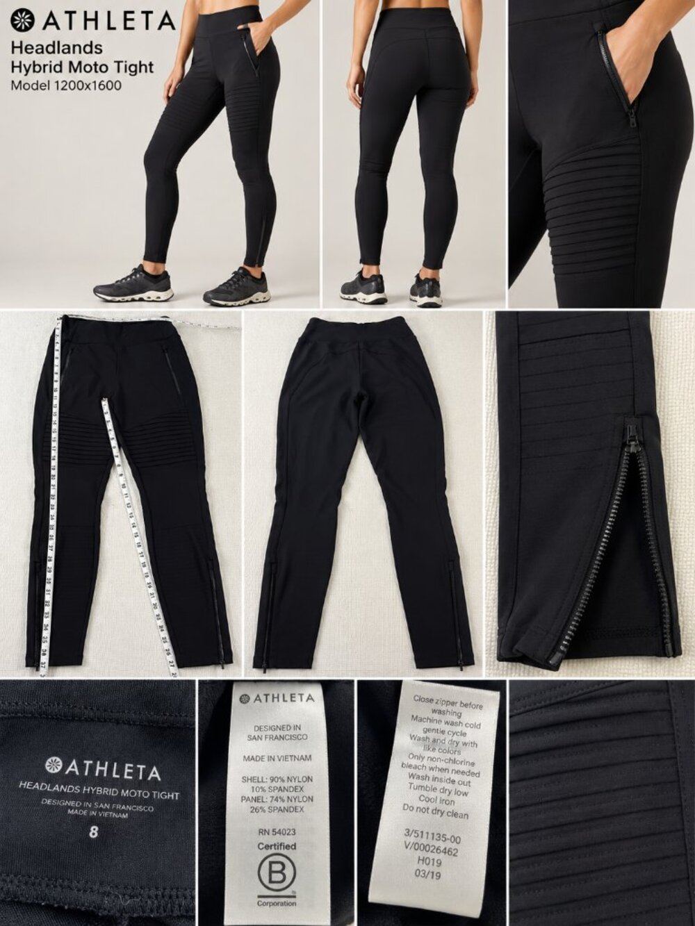 Athleta Headlands Hybrid Moto Tight Black Leggings Size 8 Moto
